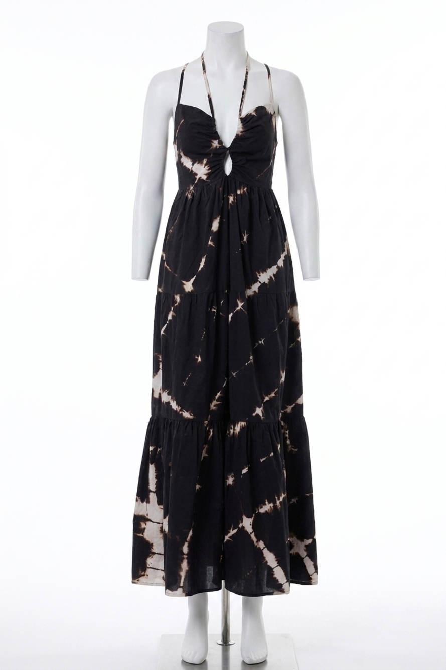 NEW YOUNG FABULOUS & BROKE haisely poplin dress in black shibori wash